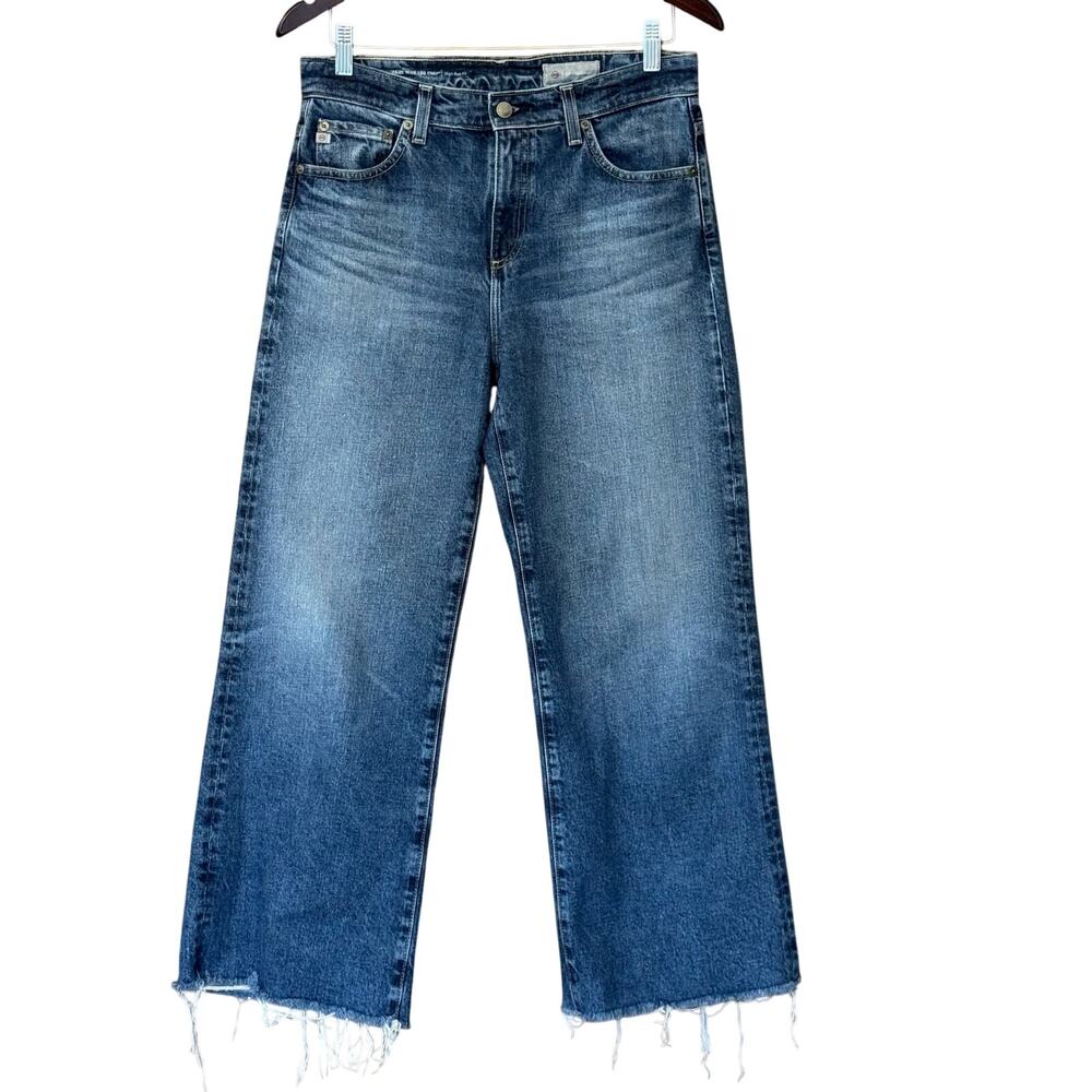 AG Jeans Saige Wide Leg Crop Medium Wash Raw Hem Size 28